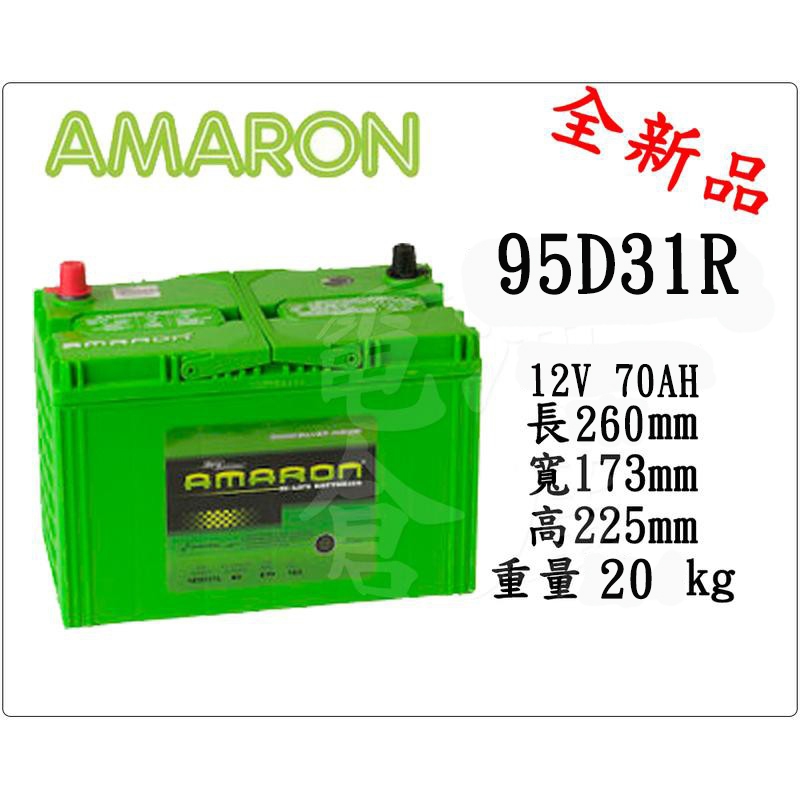 ＊電池倉庫＊ 全新 愛馬龍AMARON 95D31R 汽車電池 (105D31R 125D31R可用)