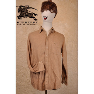 BURBERRY二手正品英國製造經典收藏版陀色斜紋法蘭絨長袖襯衫遮陽外套尺寸美規M=L碼 I箱B451