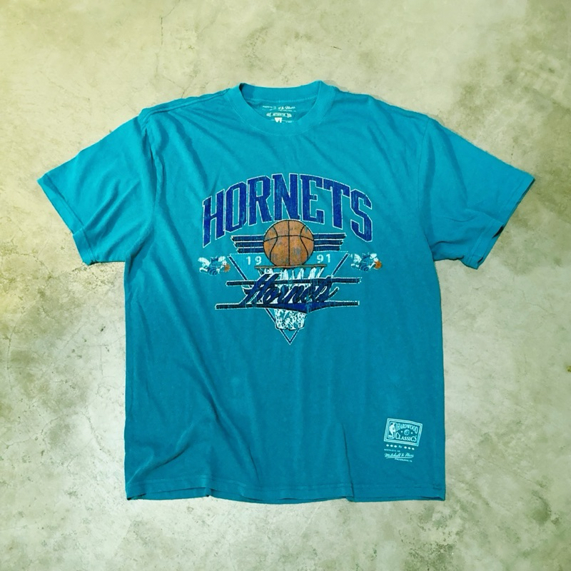 「滾青店」1991 Hornets Hawks黃蜂 Vintage款 水洗仿舊 短袖 短t MITCHELL&amp;NESS