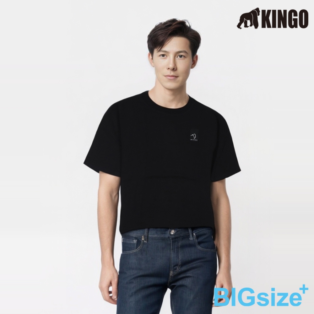 KINGO-大尺碼-男款 圓領T恤-黑-413135
