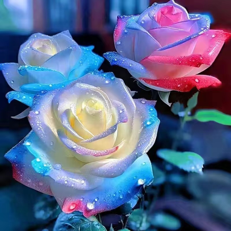 【七彩玫瑰種子】 最新款 稀有品種 七彩玫瑰 薔薇濃香型 盆栽庭院陽台 四季種植 耐寒耐熱