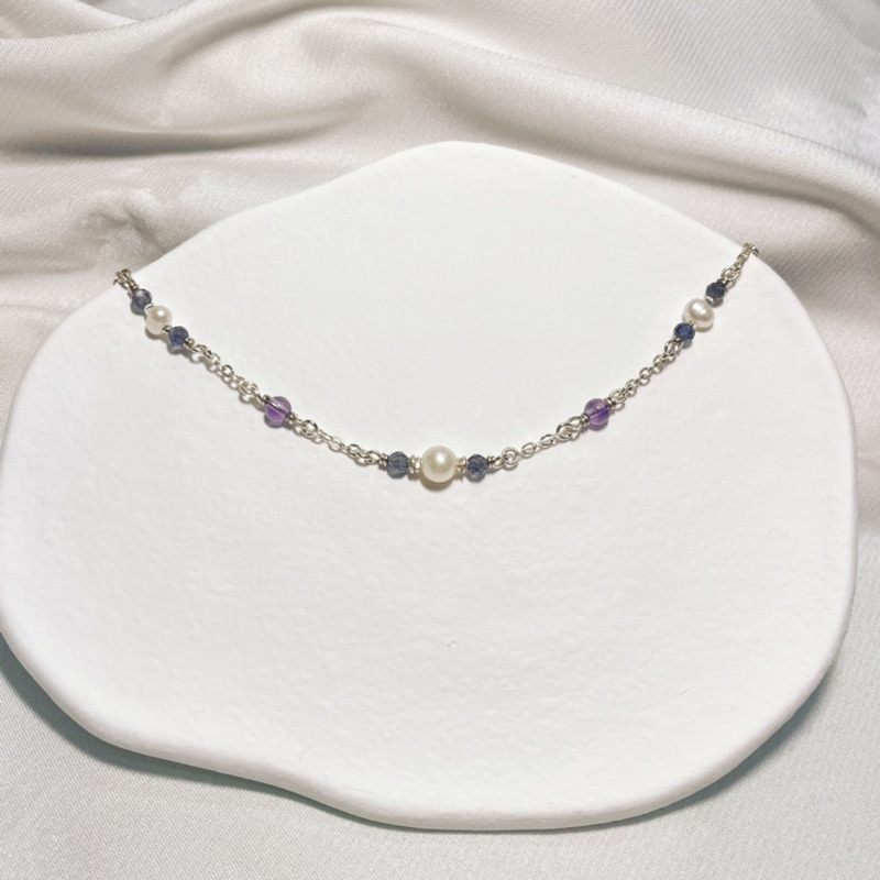 《菡萏》珍珠|堇青石|紫水晶||925純銀|純銀手鍊