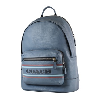 COACH 男款 浮雕LOGO線條荔枝紋後背包-單寧藍 【美國正品現貨】