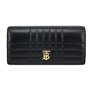 BURBERRY Lola TB金字LOGO格紋絎縫羊皮翻蓋長夾(黑色)｜100%原廠真品｜JS Maxx官方旗艦館