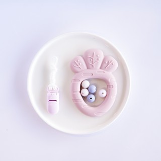 臺灣 pink and blue 17CM DIY 珊瑚粉胡蘿蔔 固齒器固齒器+奶嘴鏈 (需自行串珠)