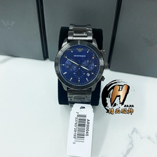 H精品服飾💎ARMANI亞曼尼 經典真三眼 藍面黑帶配色 鋼帶 腕錶 型號AR80045✅正品代購