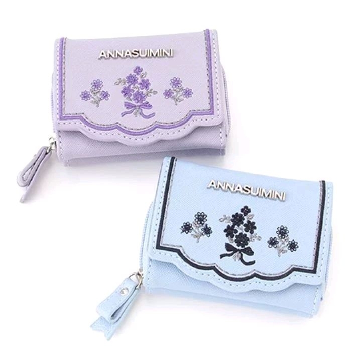✈️日本代購ANNA SUI mini 🇯🇵 優雅花束刺繡 便攜型 短夾/皮夾/錢包 兩色