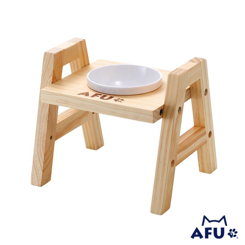 【AFU寵物世界】單口原木餐桌 碗架 (附寵物專用塑膠碗) &lt;二手出清9成新&gt;