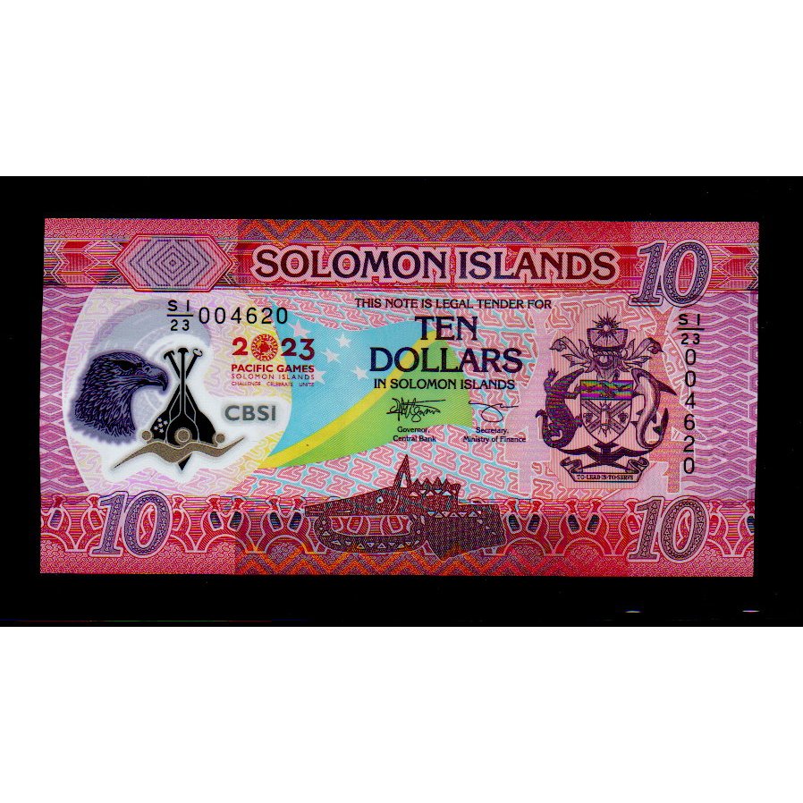 低價外鈔】索羅門群島 2023年 10Dollars 塑膠鈔一枚 太平洋運動會紀念鈔 新發行~