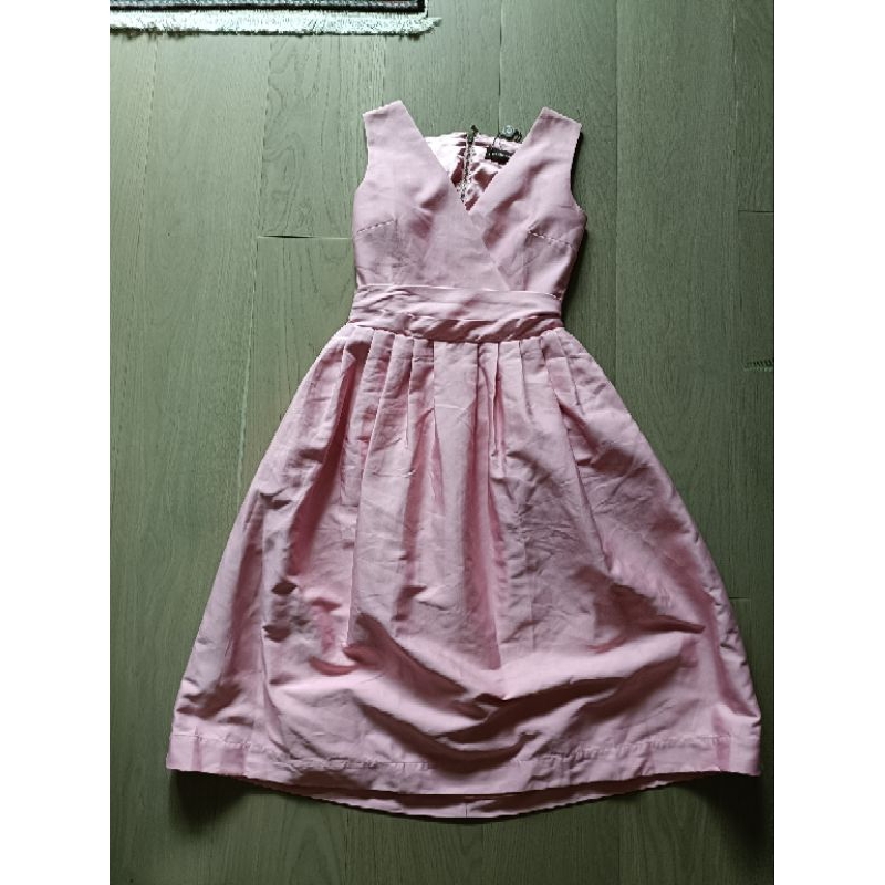 【全新】時裝品牌 LORANZO ROMANZA 粉紅色珠光緞面露背無袖圓裙洋裝