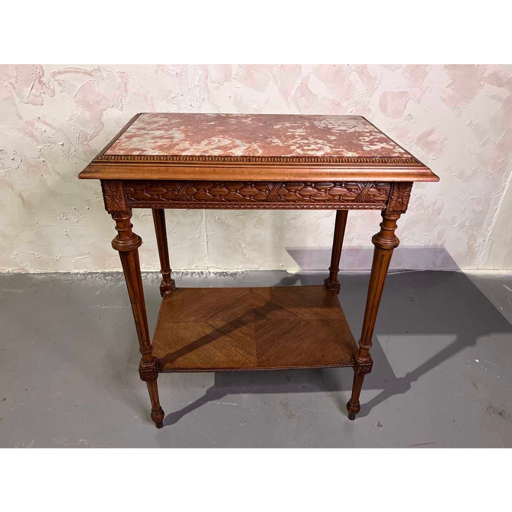 #19世紀 法國Louis XV百年古董胡桃木雕刻大理石邊桌#524039