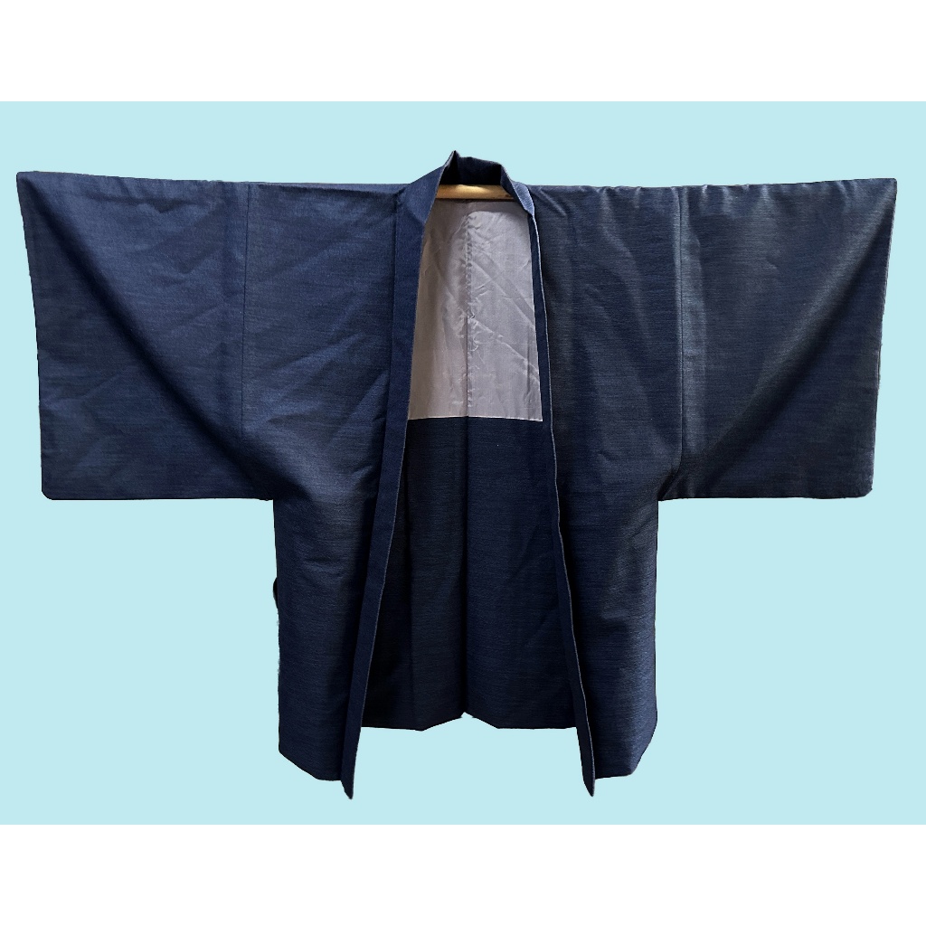 【茶】6-192 日本和服 絹男性用着物 羽織短外套