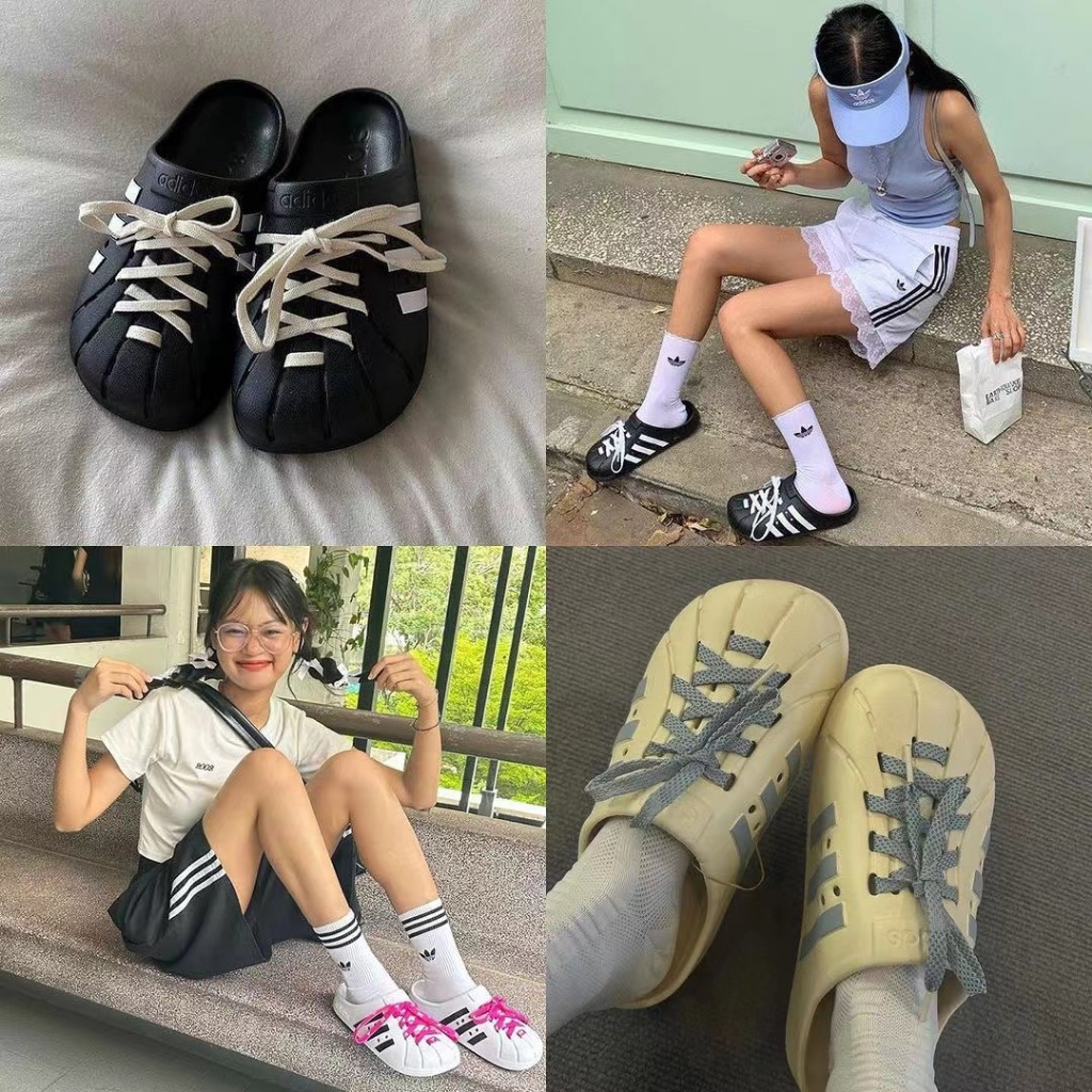 Adidas Adilette Clogs 包頭拖鞋 一腳蹬運動洞洞鞋 男女同款 米白黑 JH9849 50