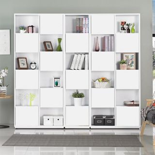 【全台傢俱】JF-24 布拉格 2.7尺 白色六單門書櫃 左/右 / 1.35尺白色三單門書櫃 家具工廠批發價優惠