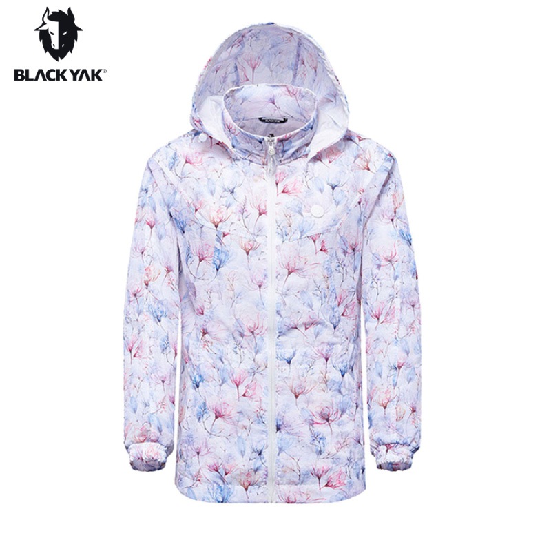 【BLACKYAK 韓國】MONO MIDDLE AX 女外套(白色)-花卉圖樣 輕薄 透氣 中長版 DB1WJ004