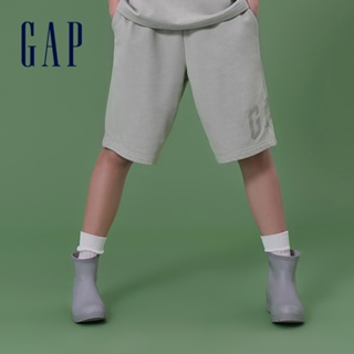 Gap 男女同款 Logo抽繩鬆緊短褲 碳素軟磨法式圈織系列-灰色(889603)