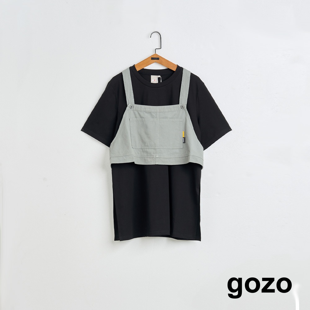 【gozo】➤工裝背心兩件式造型T恤(黑色/白色_F) | 女裝 圓領 休閒