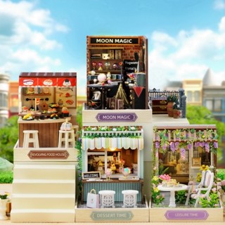 【臺灣現貨|幸福一閣】智趣屋入門款小清新復古店鋪 DIY小屋 袖珍屋 月光魔法 甜點時光 邂逅午茶 迴轉美食屋 迴轉壽司