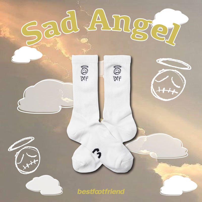 BEST FOOT FRIEND BF24004-WH SAD ANGEL 憂傷天使 中筒襪 小腿襪 (白色) 化學原宿