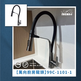 『iBenso 旗艦館』 台灣LF無鉛認證 磁吸噴頭 304不鏽鋼 萬向軟管廚房龍頭(99C-1101-1)