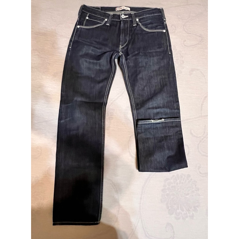 《限量款》正品LEVI’S 504 STRAIGHT 男褲 深藍 皮標 白邊線 小直筒牛仔長褲W32/L33