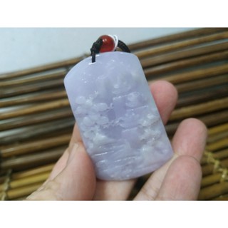 【禾賢行】天然翡翠.緬甸玉.紫羅蘭巧雕山水牌/十方山水悠然間.手工精雕墬子.項鍊.玉珮.H24012900449
