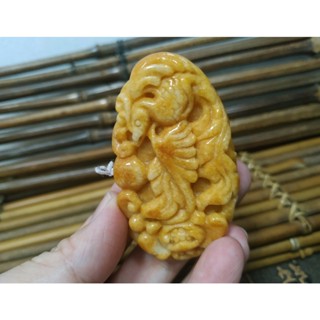 【禾賢行】天然翡翠.緬甸玉.天然黃翡仿古鳳凰/幸福美滿.手工精雕墬子.項鍊.玉珮.H24012900360