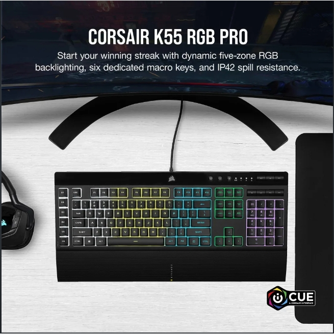 海盜船 CORSAIR K55 RGB PRO 電競有線鍵盤 薄膜式鍵盤 RGB背光 CORK005 (二手/9成新)