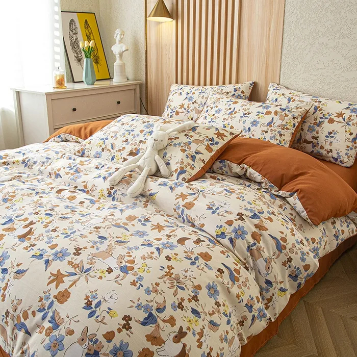 小天鵝 A類雙層紗水洗棉床包組 被套床單 可愛小清新系列全棉印花床包組 床罩組 單人 雙人 加大床包四件組