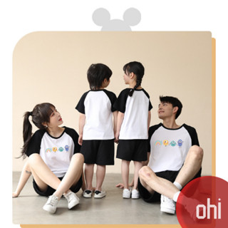 【ohi】親子裝上衣 家庭裝 純棉大尺碼 親子出遊度假 韓版寬鬆運動 撞色t 夏季純棉短袖 四色 XGT短袖 可愛豆