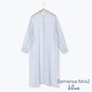 Samansa Mos2 blue 透明感直條紋襯衫式開襟洋裝(FG32L0H0580)