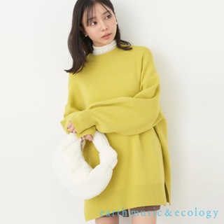 earth music&ecology 素面長版蓬袖微高領針織上衣(1N37L2G0200)