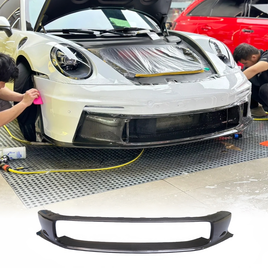 適用於Porsche 911 992 乾式碳纖維GT3樣式-乾碳中網框 升級992 GT3乾碳中網框罩前擾流正卡夢套件