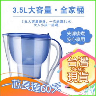 【臺灣現貨24H出貨】德國技術濾水壺｜高效除氯除垢｜活性炭雙芯過濾｜適用Brita濾芯｜3.5L大容量淨水壺｜免安裝淨水