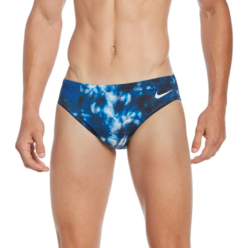 零碼正品， NIKE 男泳褲，藍白印花，M（Size:30)