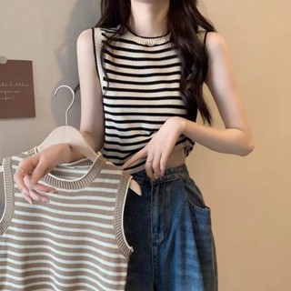 ZUCAS~針織背心 背心 條紋背心 短版上衣 無袖背心 無袖上衣 女生衣服 衣服女- DE-1905