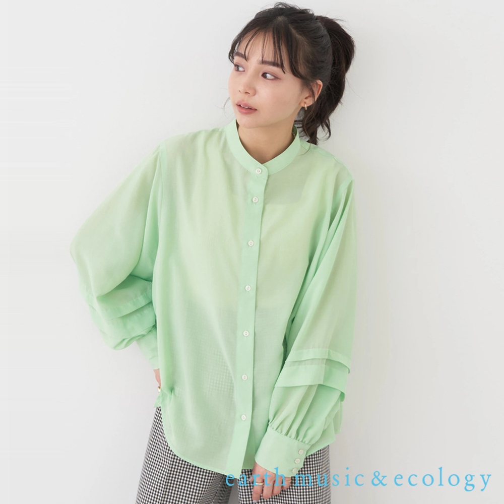 earth music&ecology 打摺蓬袖剪裁微透長袖襯衫(1L31L0A0300)