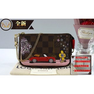 優買二手精品名牌店 LV N60259 MINI VIVIENNE 巴黎鐵塔 棋盤格金鍊 手提包零錢包化妝包麻將包 全新