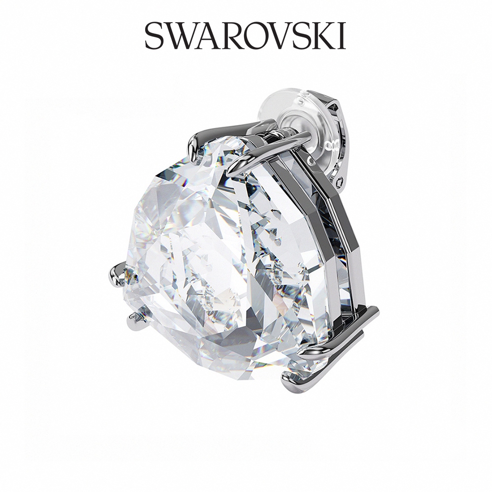 SWAROVSKI 施華洛世奇 MESMERA 白金色單顆三角形夾式耳環