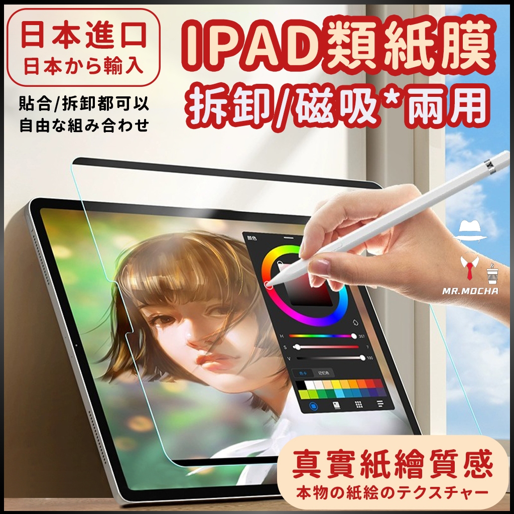 ♦ 快速出貨 iPad類紙膜 磁吸類紙膜 可拆式 平板保護貼 air5繪圖膜 日本PET材料 10代10.9肯特紙