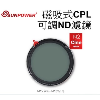 【SUNPOWER】N2 CINE 磁吸式CPL可調ND濾鏡 -1格至-5格 台南弘明 可調 ND CPL 濾鏡