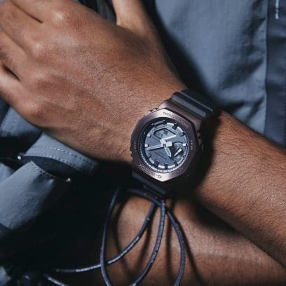 []錶子$行頭[] CASIO 卡西歐 G-SHOCK 八角金屬錶殼 半透明錶帶 - 棕色 (GM-2100MF-5A)