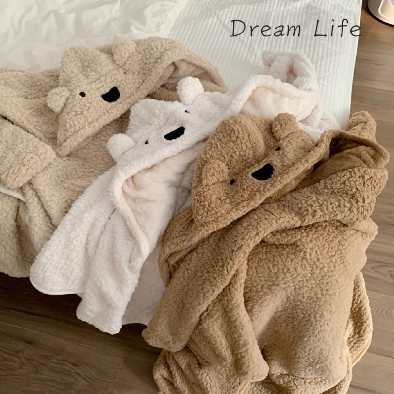 Dream Life/軟呼呼小熊造型  披肩蓋毯 午休毯 毛毯 帽子斗蓬毯