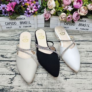 M.M.D SHOES MIT製 韓版尖頭平底鞋 水鑽細繩 尖頭穆勒鞋 半包拖鞋 矮跟拖鞋