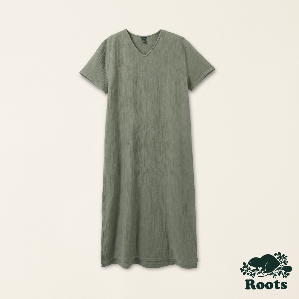 【Roots】女裝-皺皺布短袖長洋裝