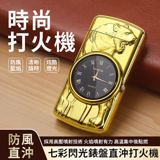 帶錶打火機 七彩閃光 創意性 直沖 創意時尚 打火機 時間手錶 賴打 鐘錶 浮雕錶盤 004 附發票 台灣出貨