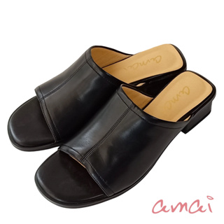 amai 極簡設計韓系低跟涼拖鞋 低跟涼鞋 粗跟拖鞋 涼拖鞋 外出拖鞋 百搭 時尚 大尺碼 黑色 SP112-51BK
