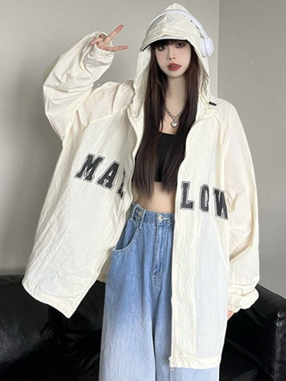 夏天外套 美式OS風中長款防曬外套 顯瘦長袖連帽開衫防曬衣 休閑寬松薄風衣 韓版拉鏈薄外套 襯衣涼感外套 大尺碼連帽外套