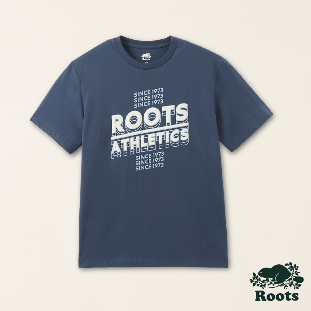 【Roots】男裝-舒適生活系列 撞色文字有機棉短袖T恤