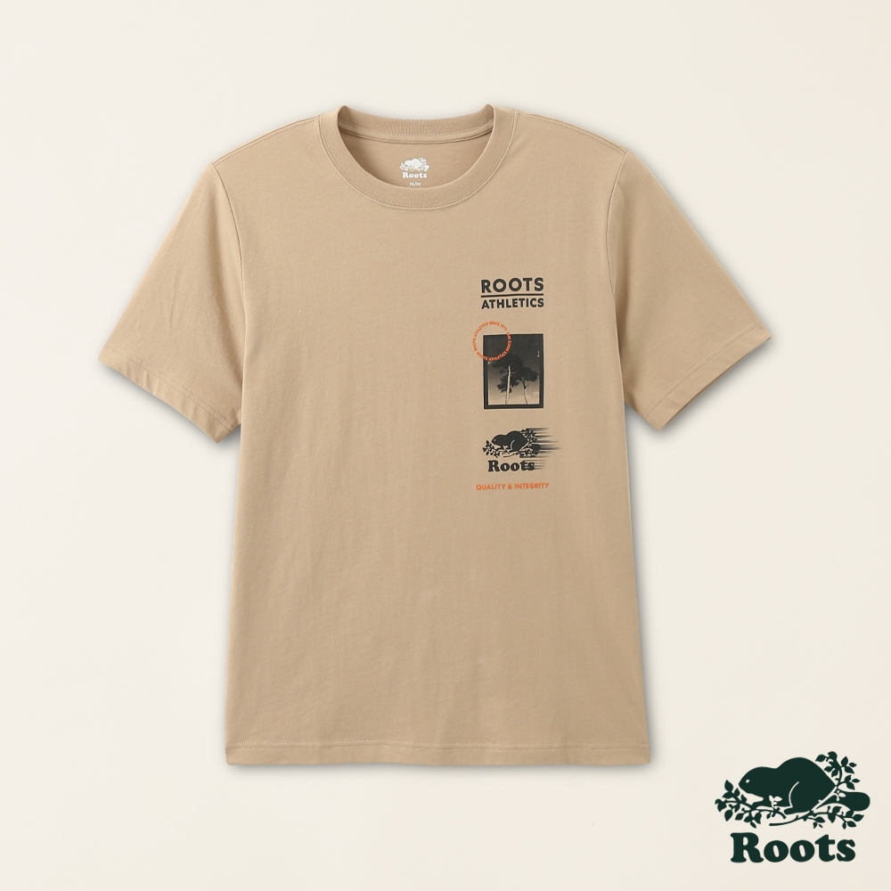 【Roots】男裝-舒適生活系列 LOGO設計有機棉短袖T恤